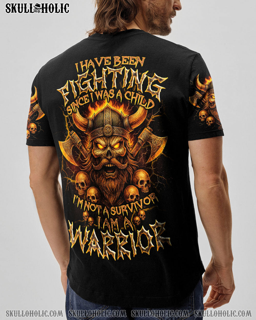 BLISSCORNERS I AM A WARRIOR VIKING SKULL ALL OVER PRINT