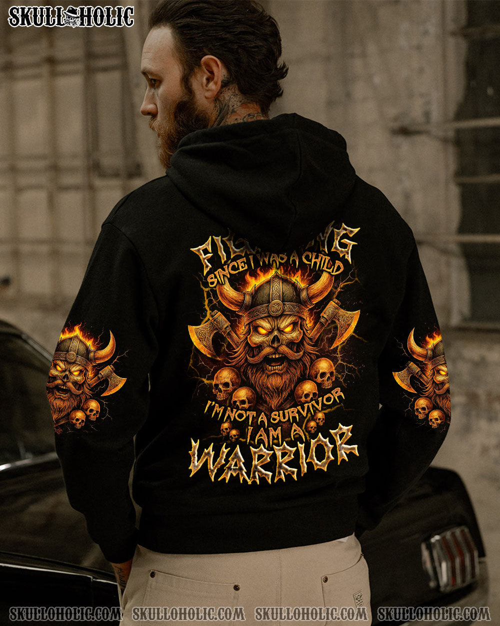 BLISSCORNERS I AM A WARRIOR VIKING SKULL ALL OVER PRINT