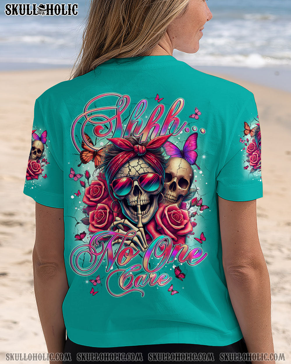 BLISSCORNERS SHHH NO ONE CARES MESSY BUN SKULL ALL OVER PRINT