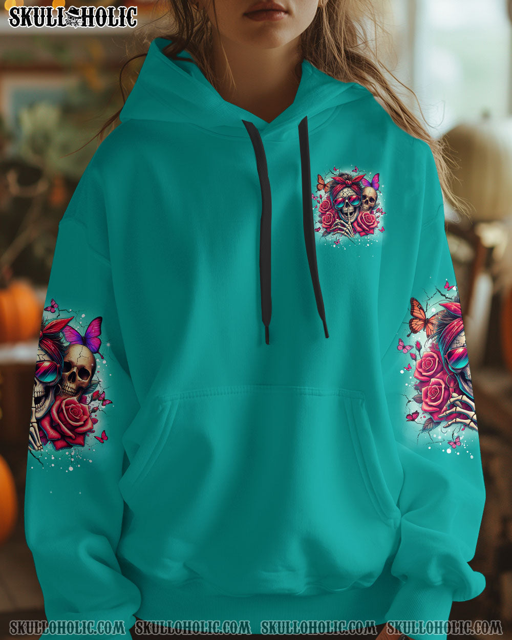 BLISSCORNERS SHHH NO ONE CARES MESSY BUN SKULL ALL OVER PRINT