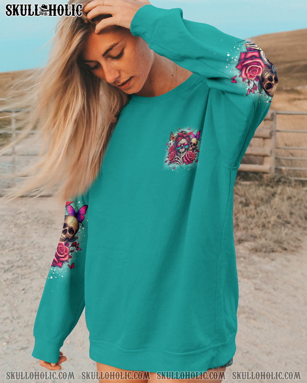 BLISSCORNERS SHHH NO ONE CARES MESSY BUN SKULL ALL OVER PRINT