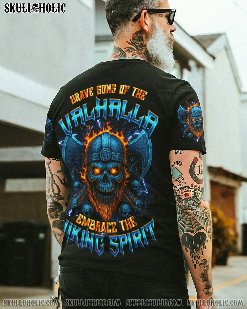 BLISSCORNERS BRAVE SONS OF THE VALHALLA VIKING SKULL ALL OVER PRINT