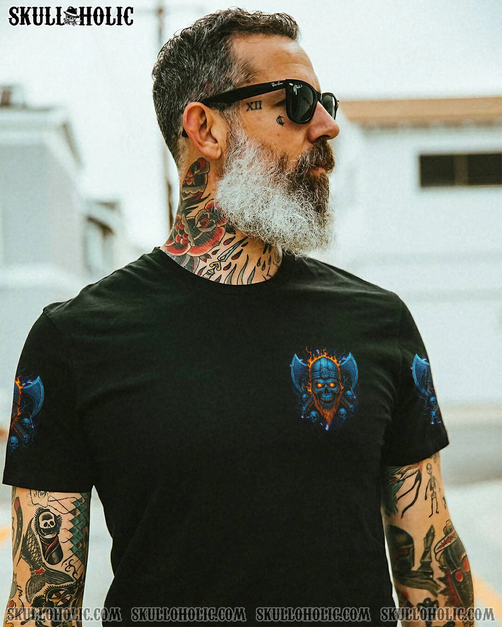 BLISSCORNERS BRAVE SONS OF THE VALHALLA VIKING SKULL ALL OVER PRINT