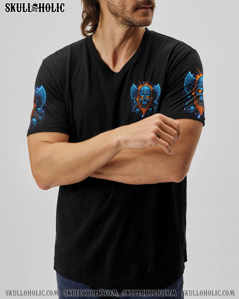 BLISSCORNERS BRAVE SONS OF THE VALHALLA VIKING SKULL ALL OVER PRINT