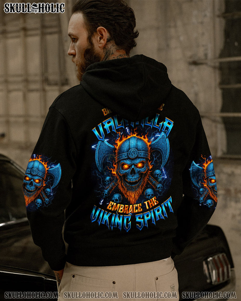 BLISSCORNERS BRAVE SONS OF THE VALHALLA VIKING SKULL ALL OVER PRINT