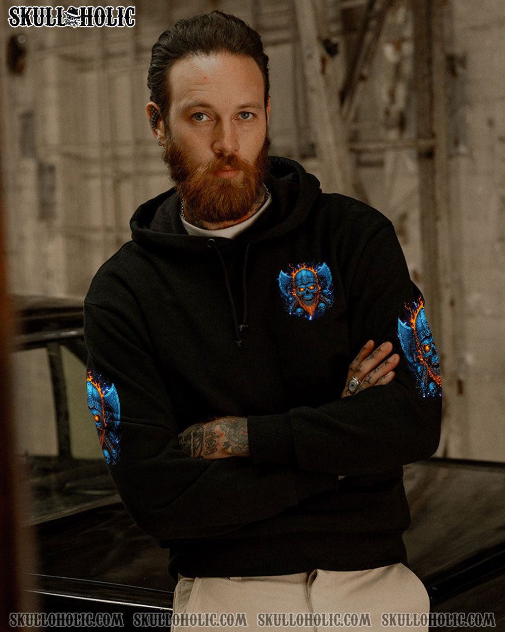 BLISSCORNERS BRAVE SONS OF THE VALHALLA VIKING SKULL ALL OVER PRINT