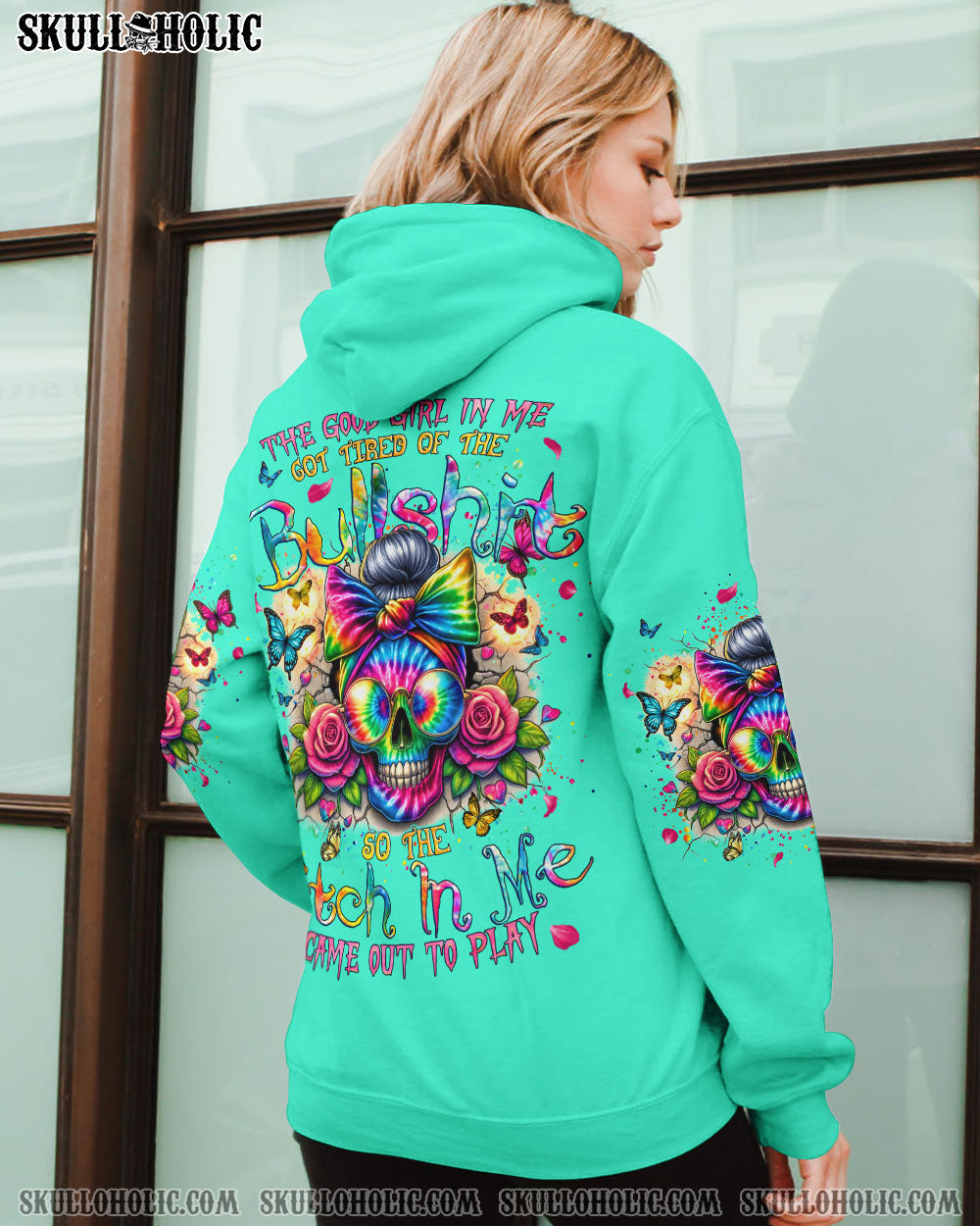 BLISSCORNERS THE GOOD GIRL IN ME MESSY BUN SKULL ALL OVER PRINT