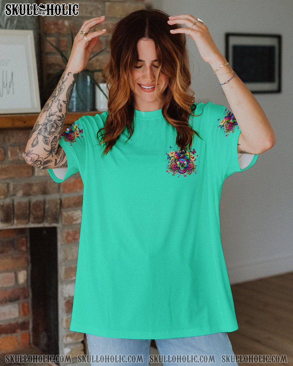 BLISSCORNERS THE GOOD GIRL IN ME MESSY BUN SKULL ALL OVER PRINT