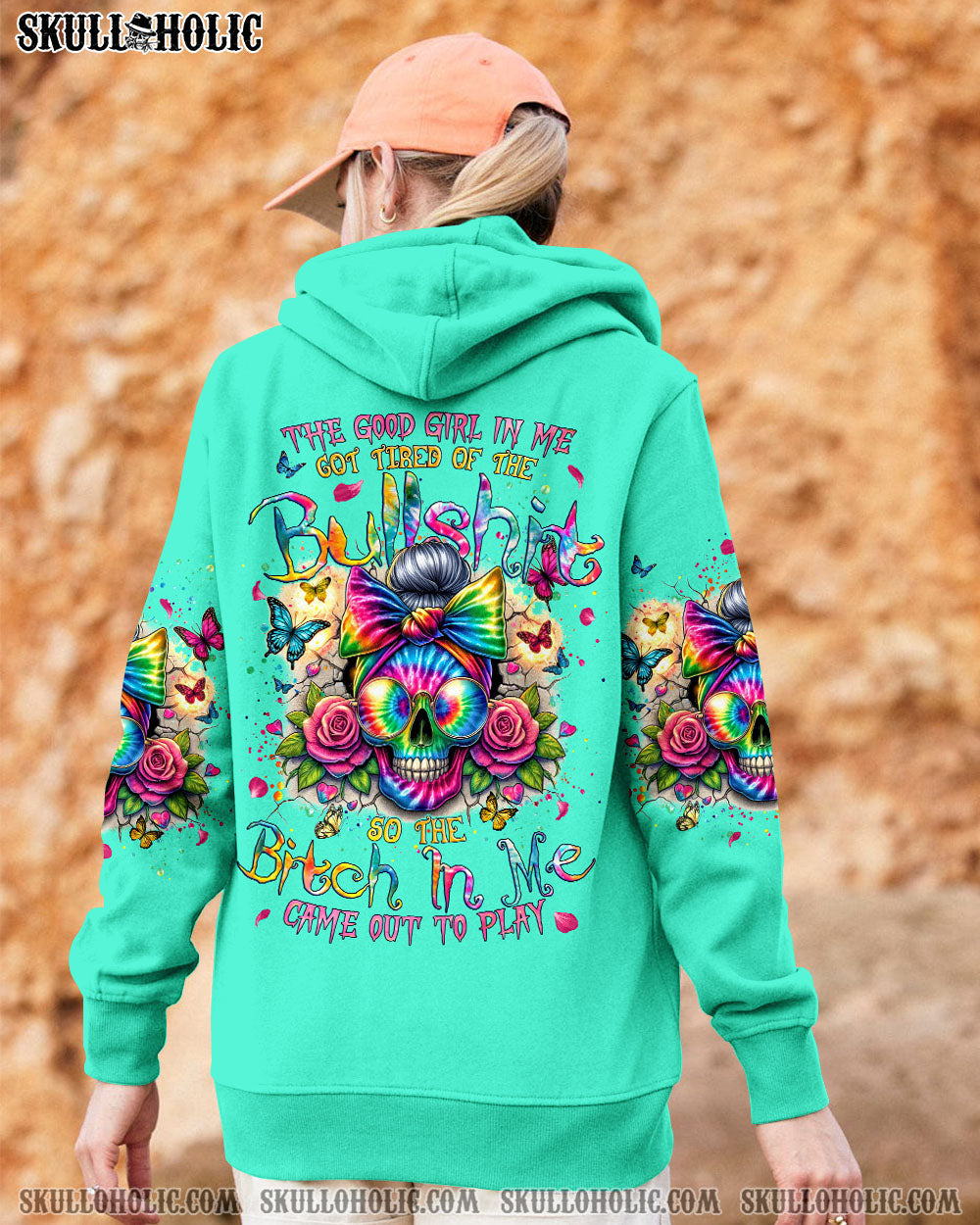 BLISSCORNERS THE GOOD GIRL IN ME MESSY BUN SKULL ALL OVER PRINT
