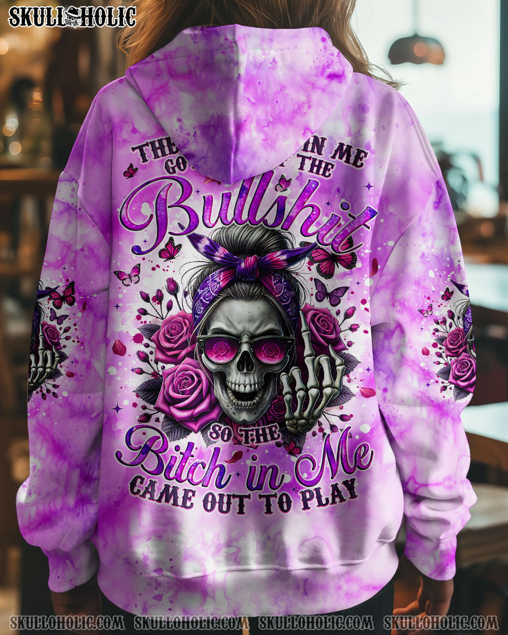 BLISSCORNERS THE GOOD GIRL IN ME MESSY BUN SKULL TIE DYE ALL OVER PRINT
