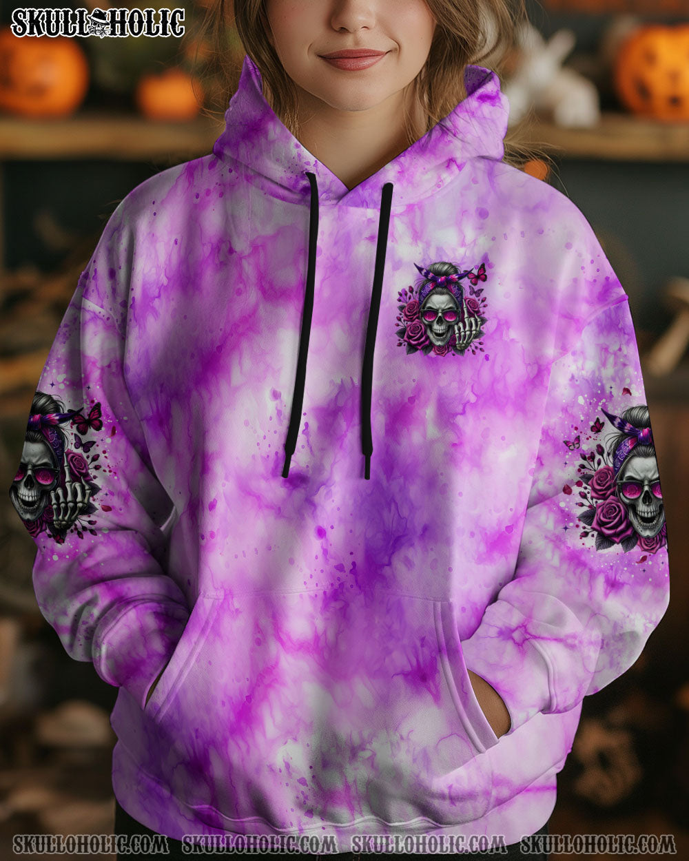 BLISSCORNERS THE GOOD GIRL IN ME MESSY BUN SKULL TIE DYE ALL OVER PRINT