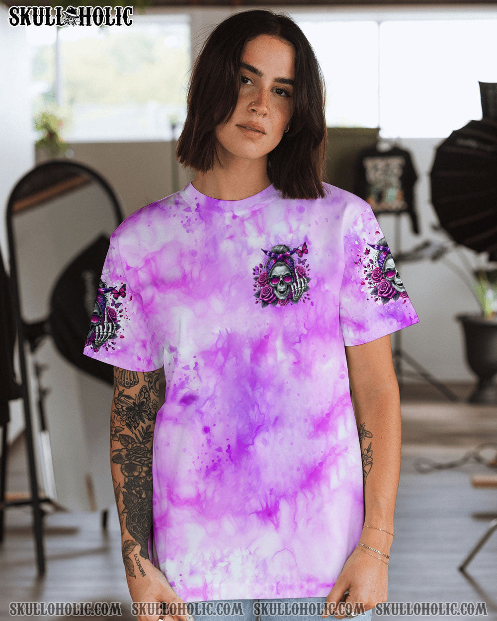 BLISSCORNERS THE GOOD GIRL IN ME MESSY BUN SKULL TIE DYE ALL OVER PRINT
