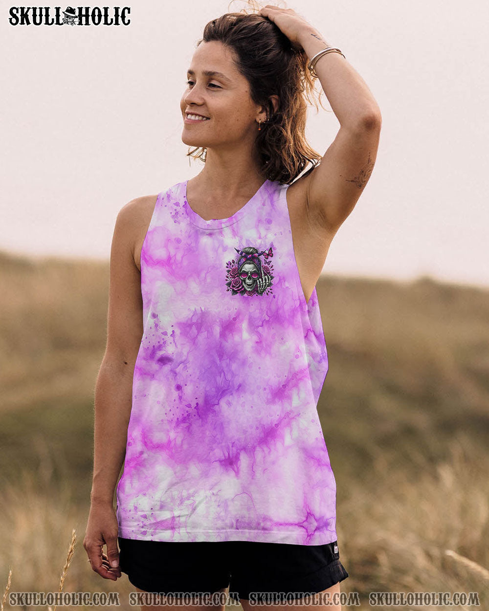 BLISSCORNERS THE GOOD GIRL IN ME MESSY BUN SKULL TIE DYE ALL OVER PRINT