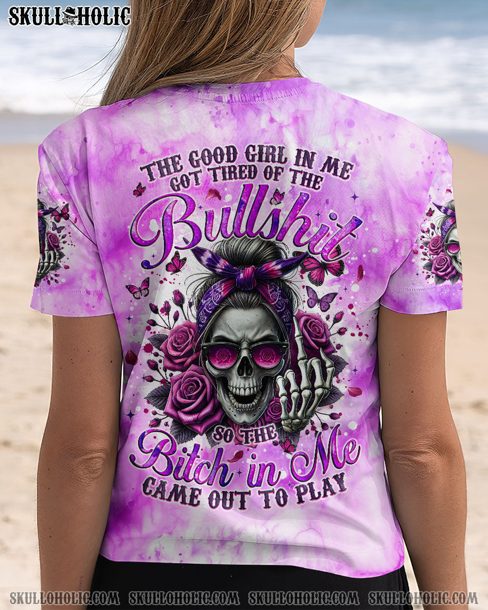 BLISSCORNERS THE GOOD GIRL IN ME MESSY BUN SKULL TIE DYE ALL OVER PRINT