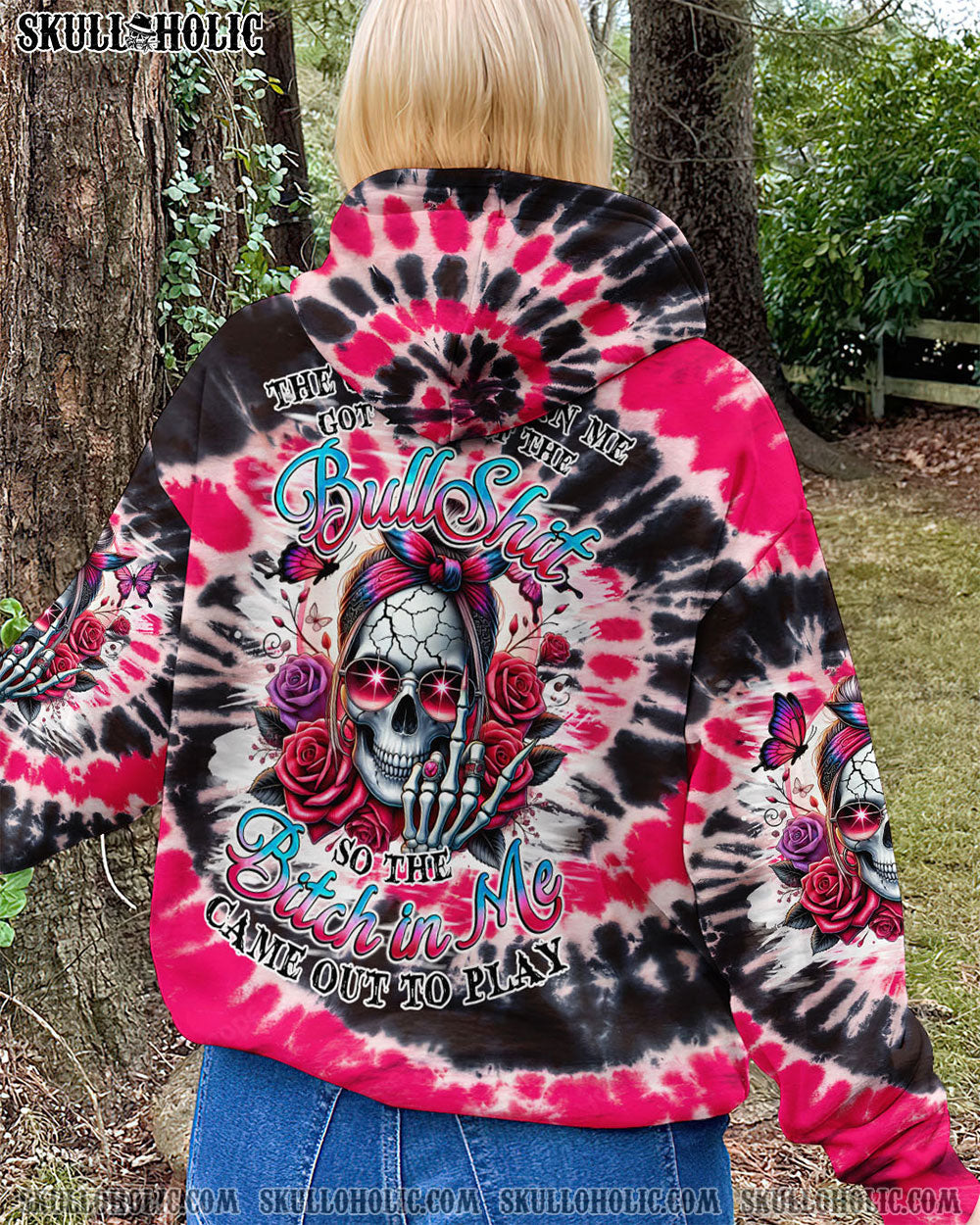 BLISSCORNERS THE GOOD GIRL IN ME MESSY BUN SKULL TIE DYE ALL OVER PRINT