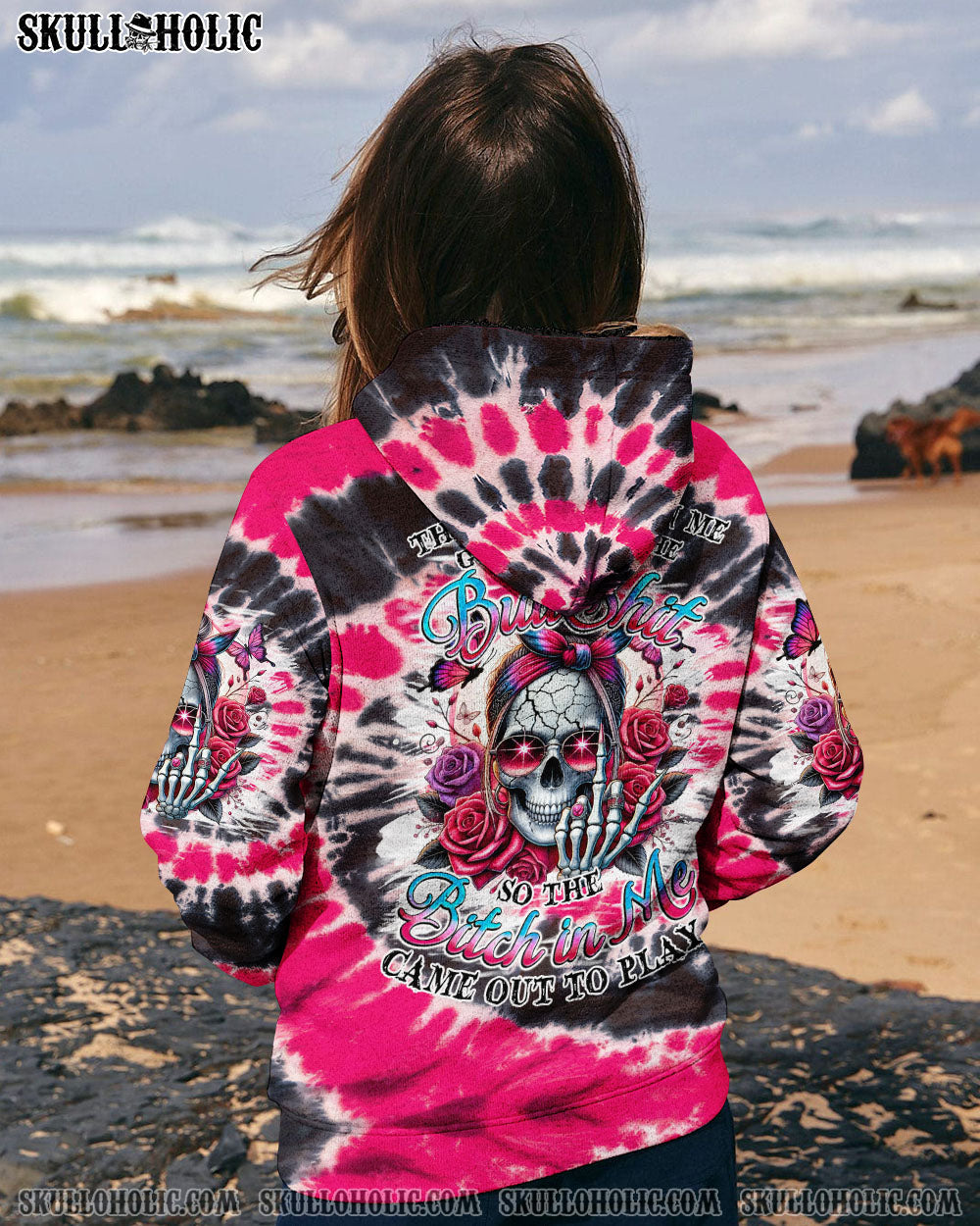 BLISSCORNERS THE GOOD GIRL IN ME MESSY BUN SKULL TIE DYE ALL OVER PRINT