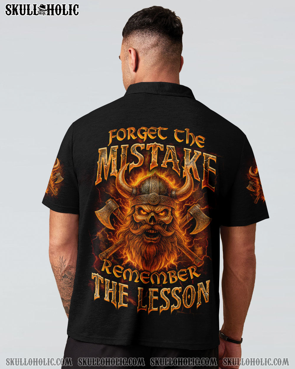 BLISSCORNERS FORGET THE MISTAKE REMEMBER THE LESSON VIKING SKULL ALL OVER PRINT