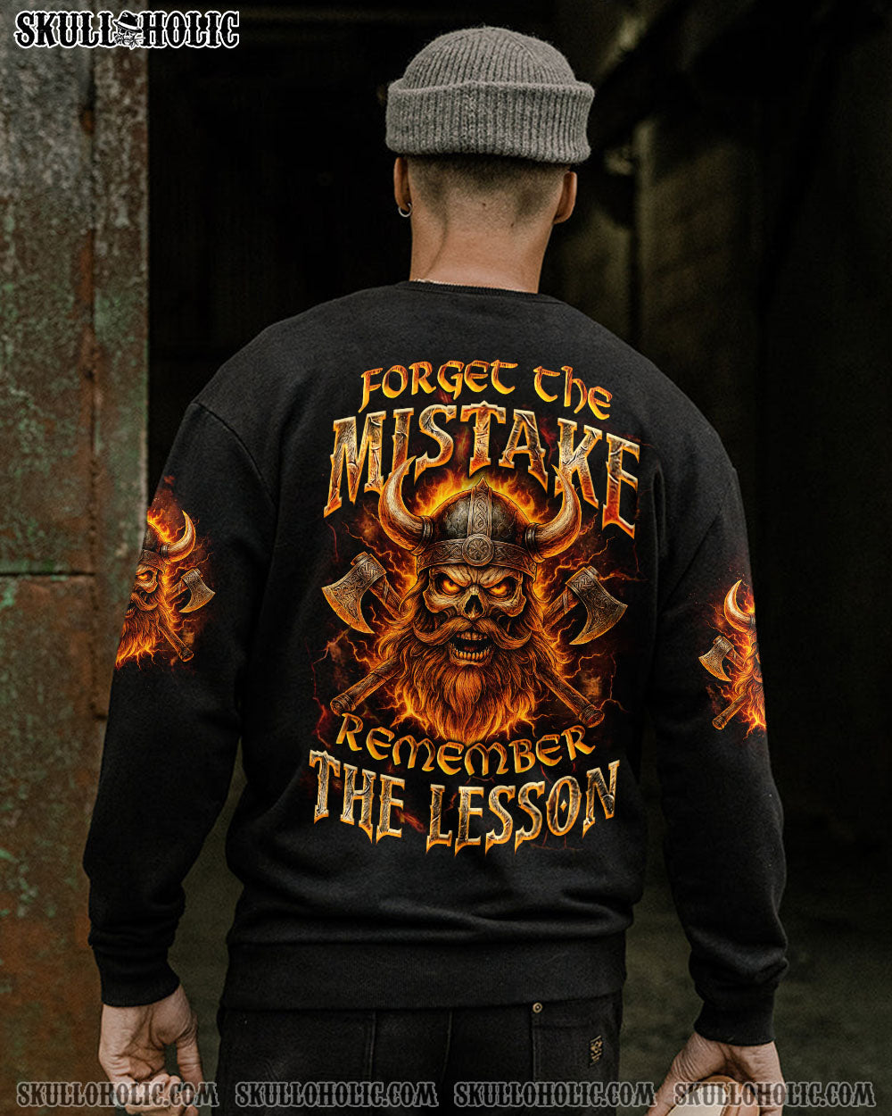 BLISSCORNERS FORGET THE MISTAKE REMEMBER THE LESSON VIKING SKULL ALL OVER PRINT