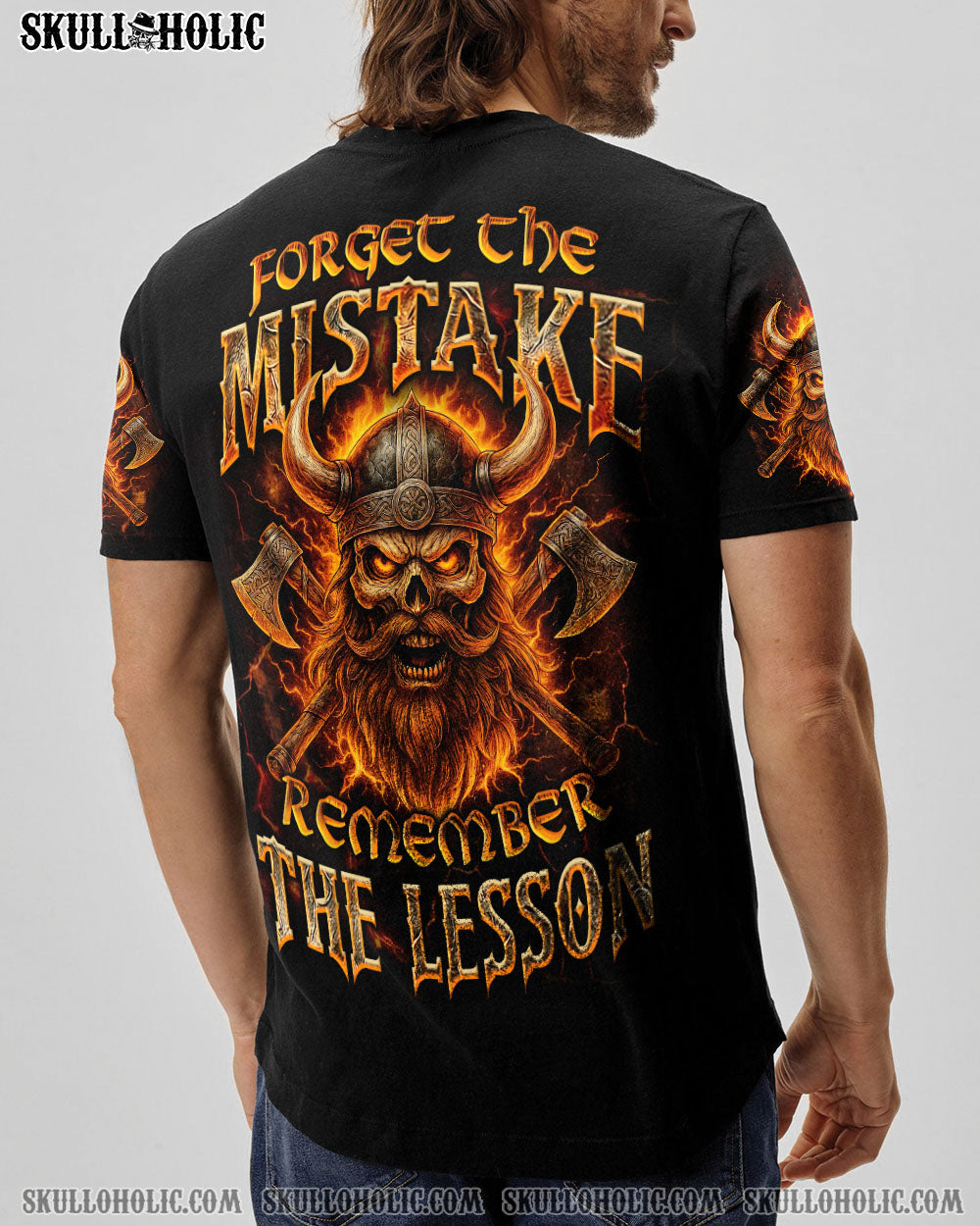 BLISSCORNERS FORGET THE MISTAKE REMEMBER THE LESSON VIKING SKULL ALL OVER PRINT