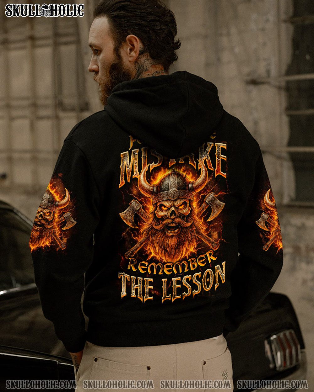 BLISSCORNERS FORGET THE MISTAKE REMEMBER THE LESSON VIKING SKULL ALL OVER PRINT