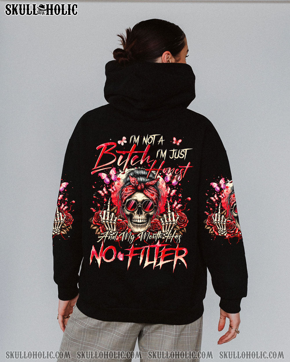 BLISSCORNERS THE GOOD GIRL IN ME MESSY BUN SKULL ALL OVER PRINT