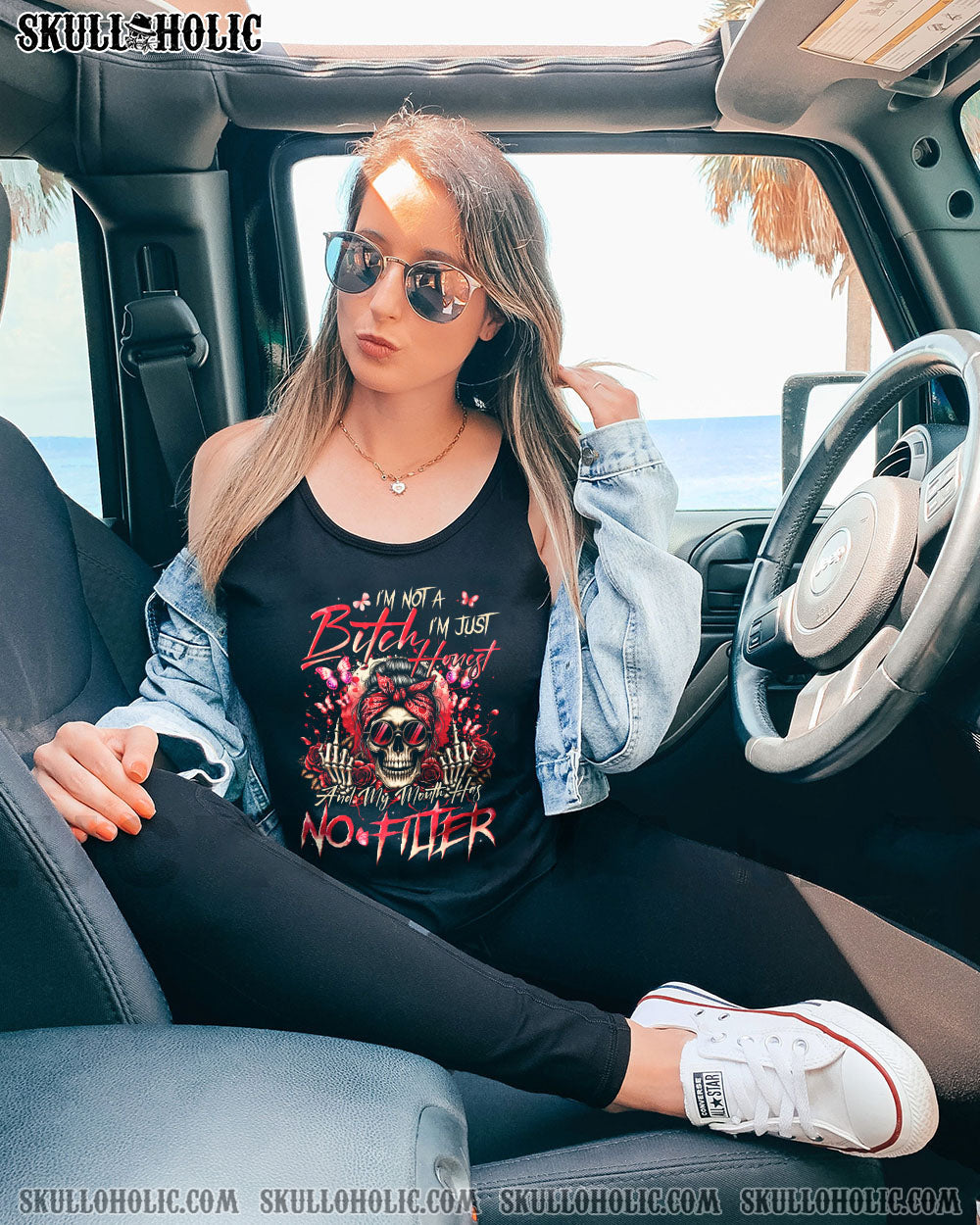 BLISSCORNERS THE GOOD GIRL IN ME MESSY BUN SKULL ALL OVER PRINT