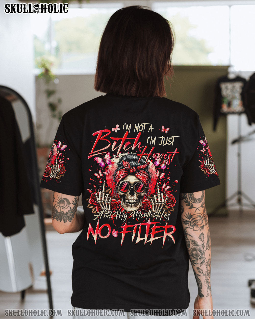 BLISSCORNERS THE GOOD GIRL IN ME MESSY BUN SKULL ALL OVER PRINT