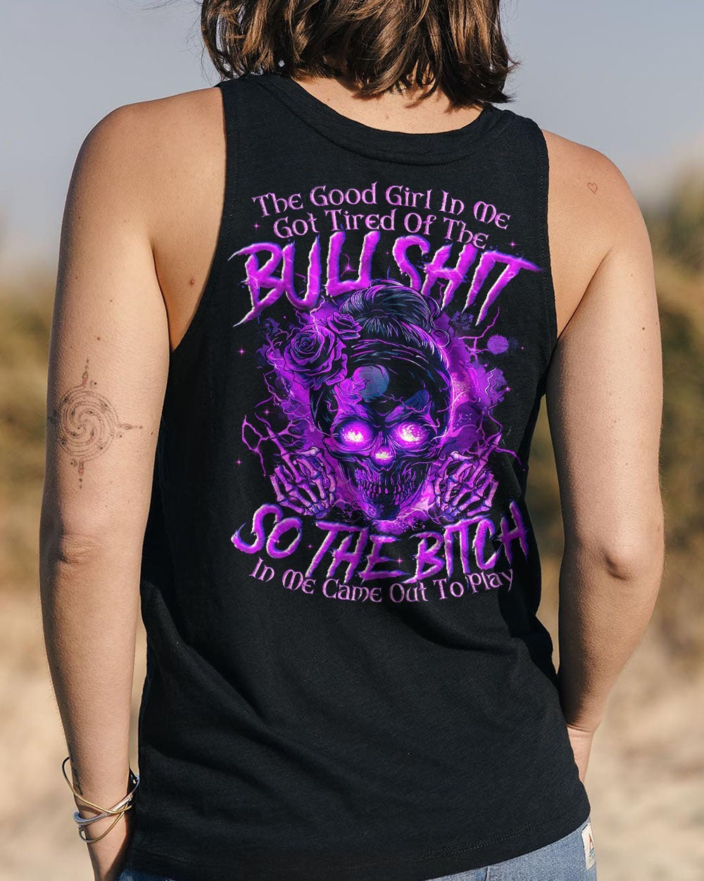 BLISSCORNERS THE GOOD GIRL IN ME SKULL MESSY BUN ALL OVER PRINT