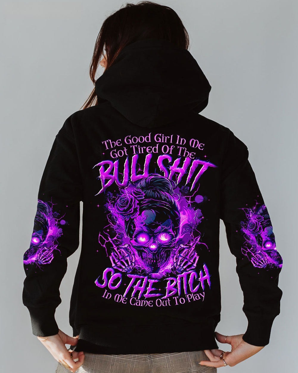 BLISSCORNERS THE GOOD GIRL IN ME SKULL MESSY BUN ALL OVER PRINT