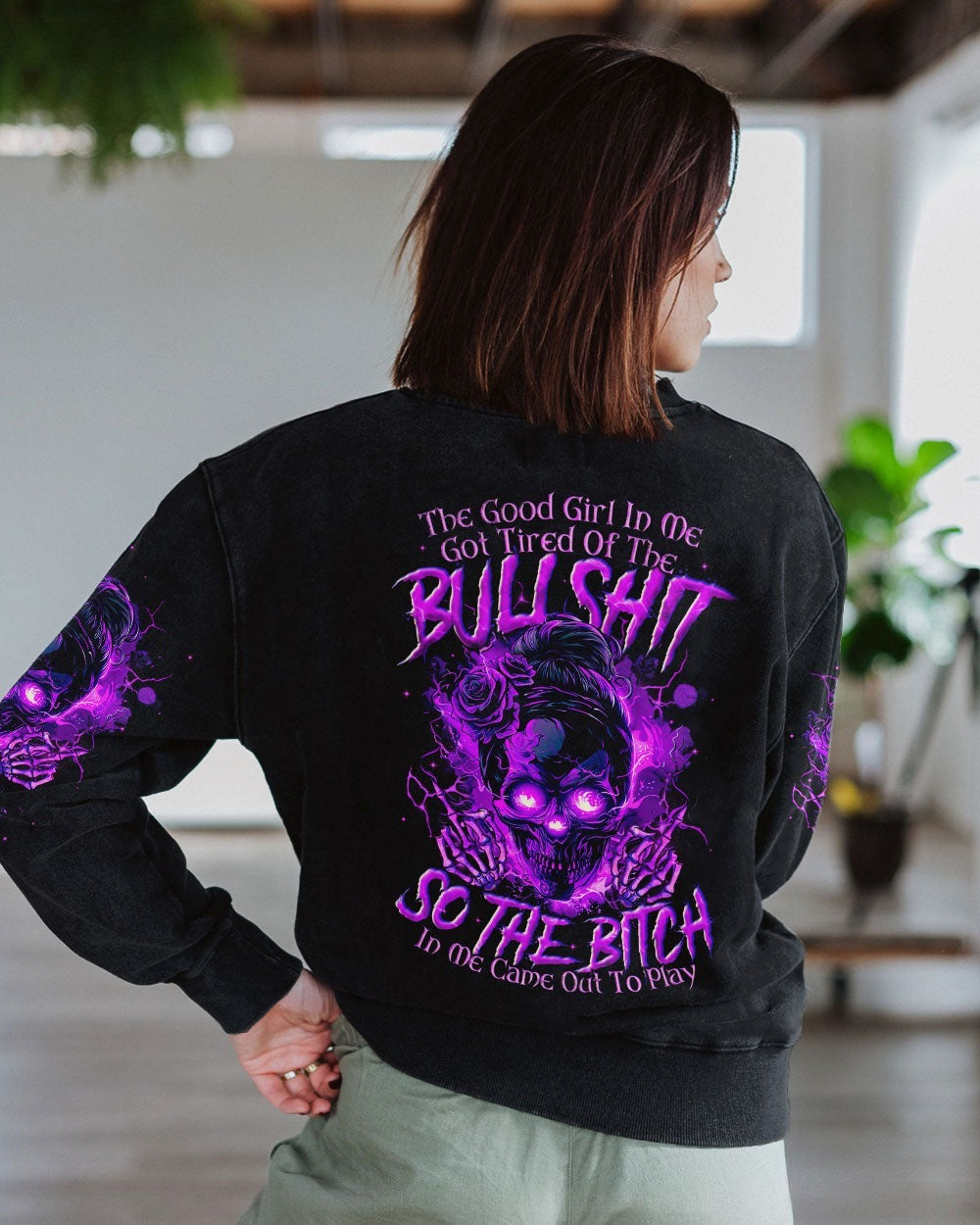 BLISSCORNERS THE GOOD GIRL IN ME SKULL MESSY BUN ALL OVER PRINT