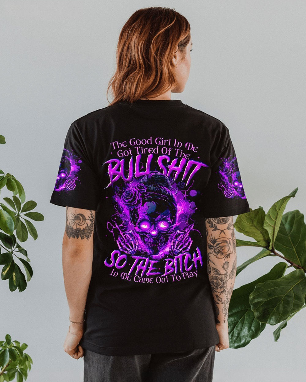 BLISSCORNERS THE GOOD GIRL IN ME SKULL MESSY BUN ALL OVER PRINT