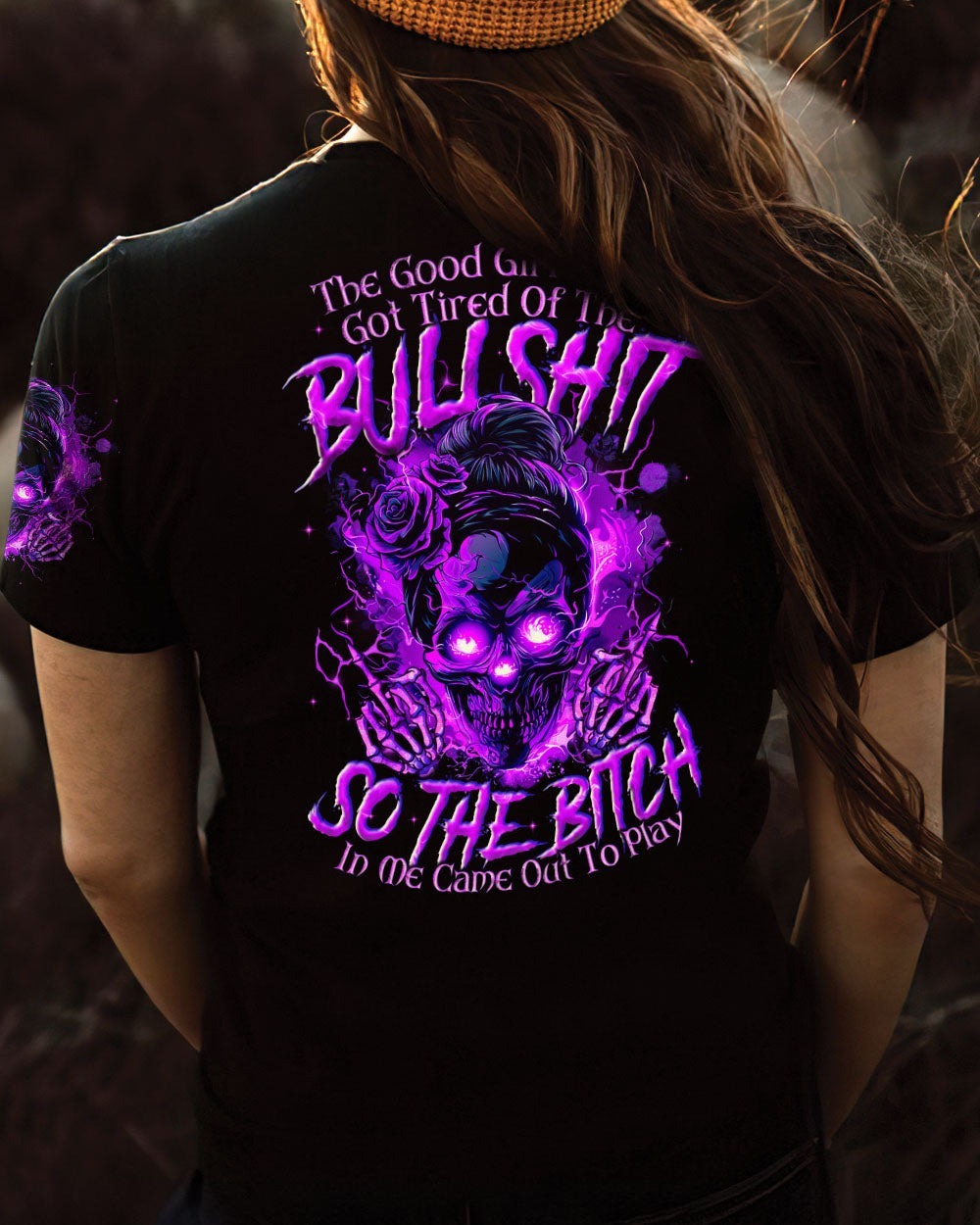 BLISSCORNERS THE GOOD GIRL IN ME SKULL MESSY BUN ALL OVER PRINT