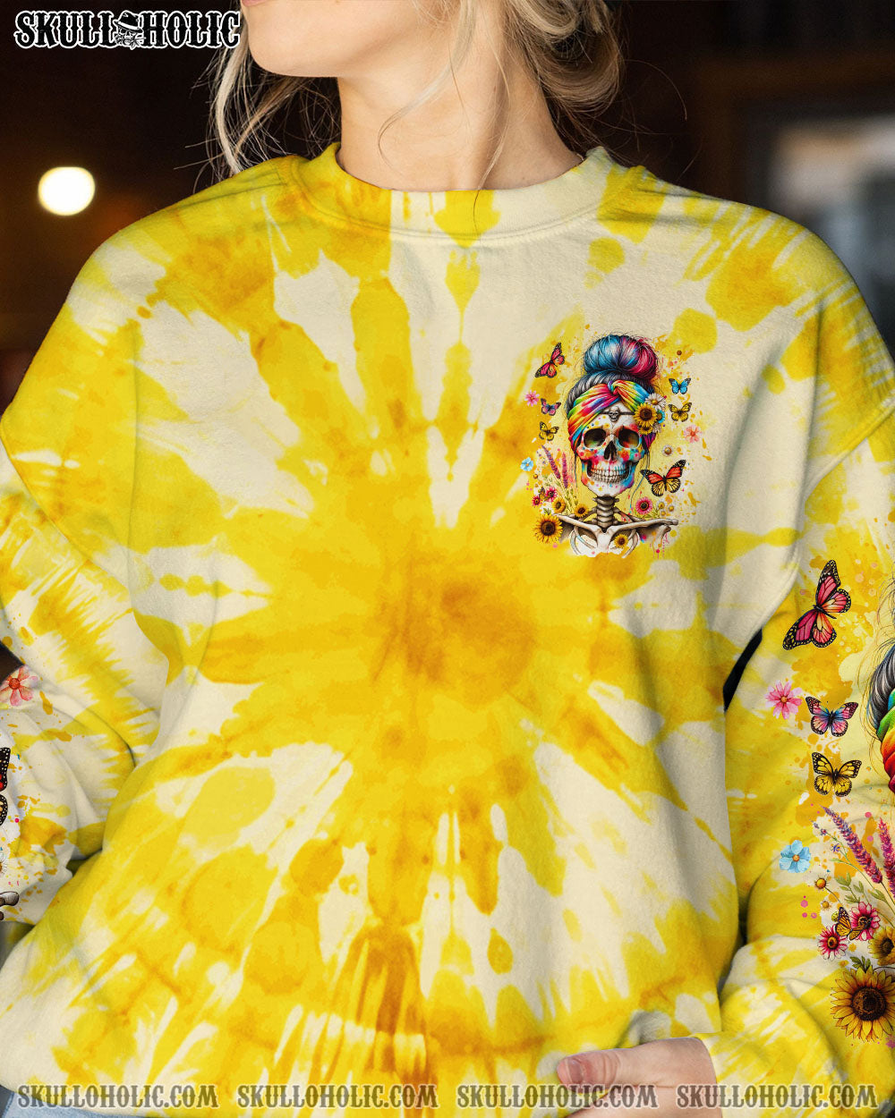 BLISSCORNERS SHE IS SUNSHINE MESSY BUN TIE DYE ALL OVER PRINT