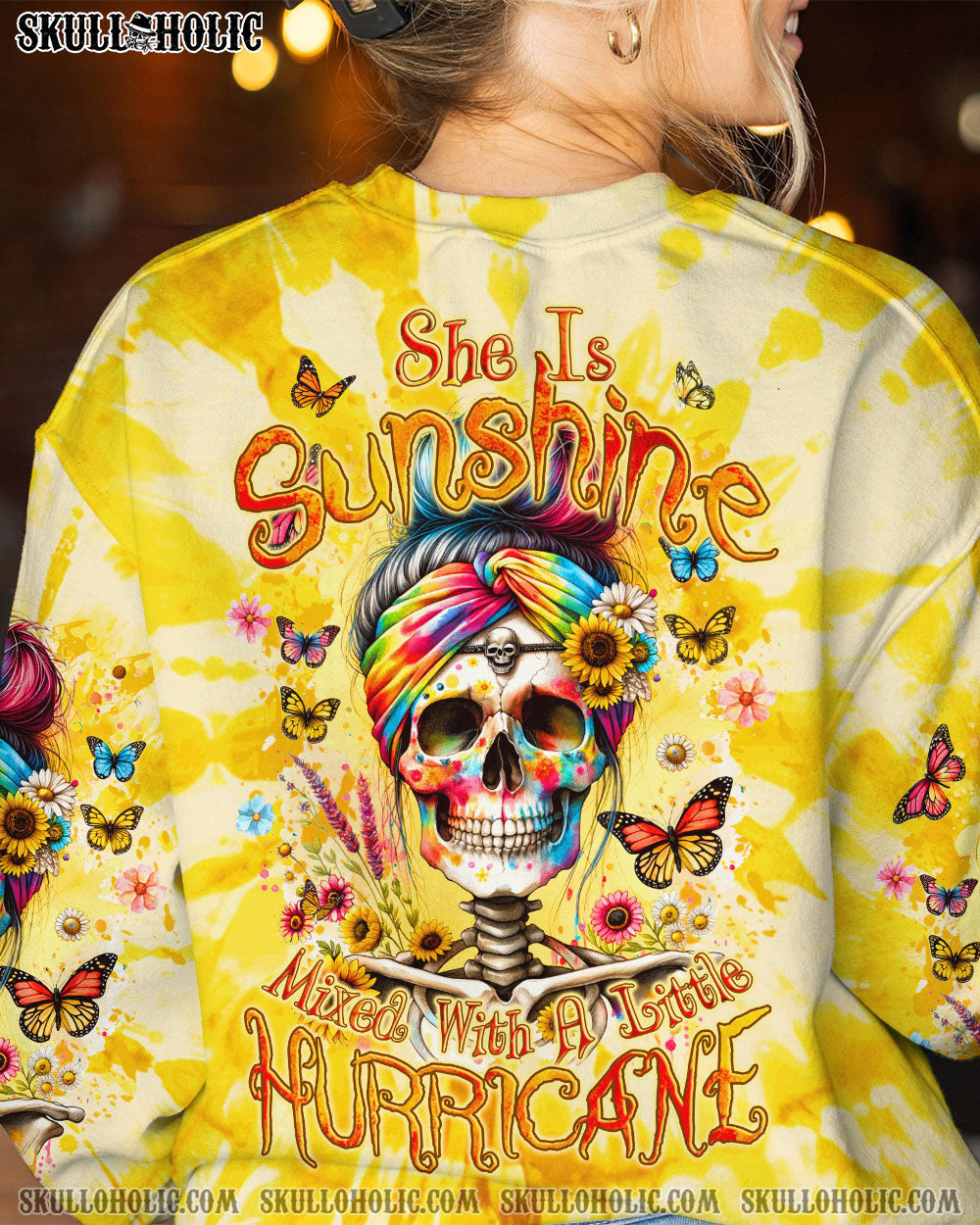 BLISSCORNERS SHE IS SUNSHINE MESSY BUN TIE DYE ALL OVER PRINT