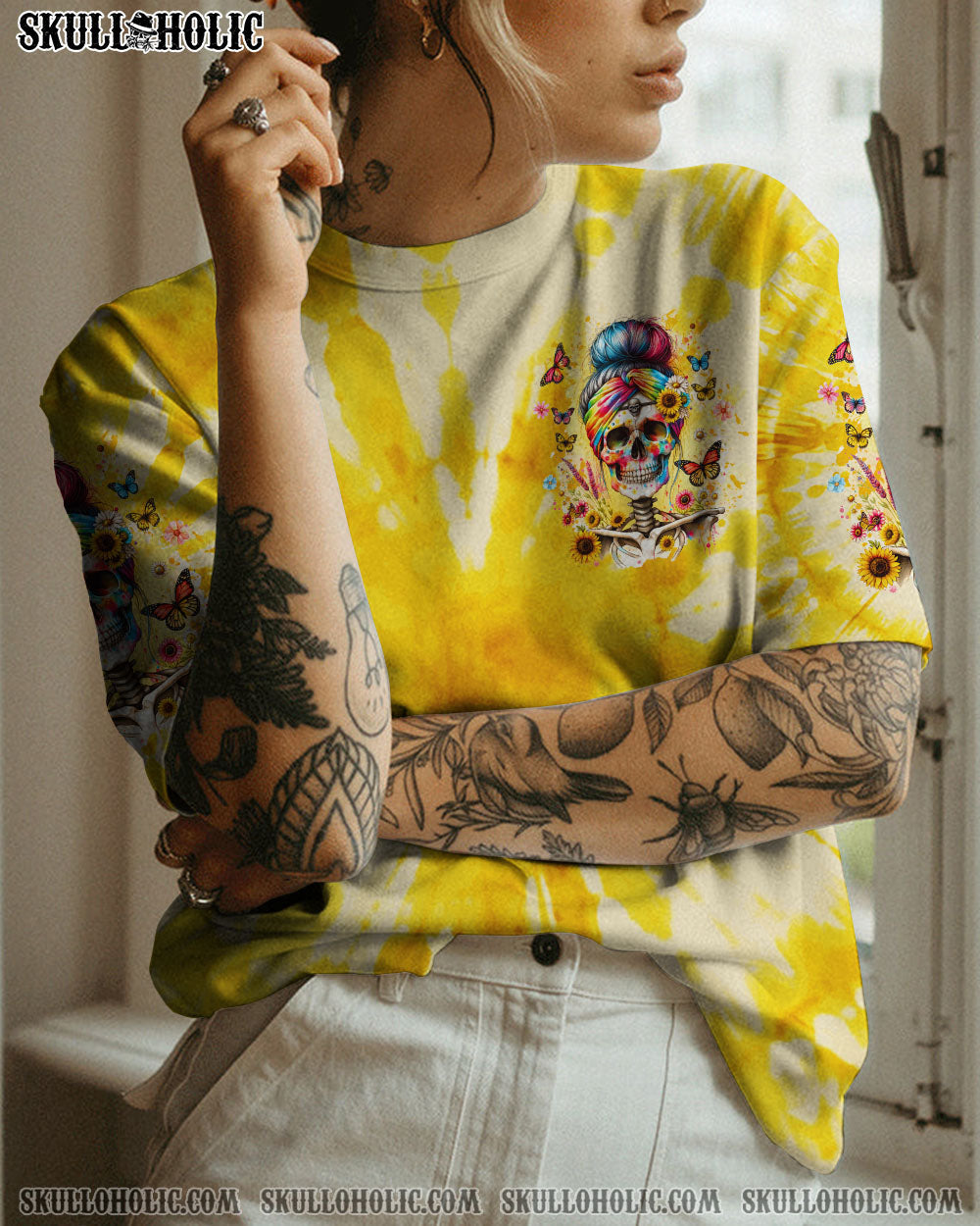 BLISSCORNERS SHE IS SUNSHINE MESSY BUN TIE DYE ALL OVER PRINT