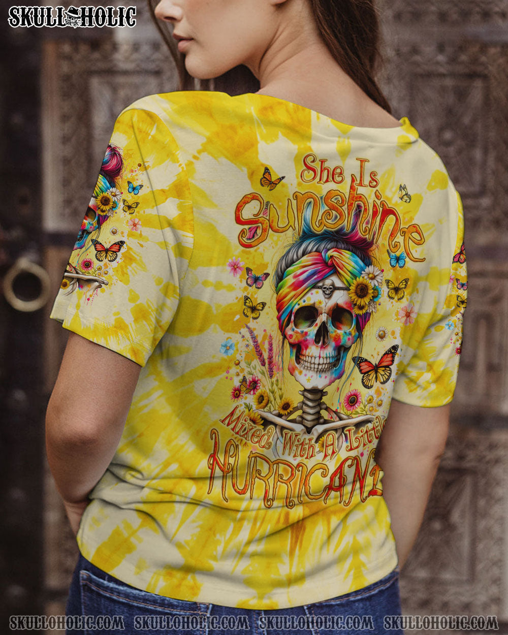 BLISSCORNERS SHE IS SUNSHINE MESSY BUN TIE DYE ALL OVER PRINT