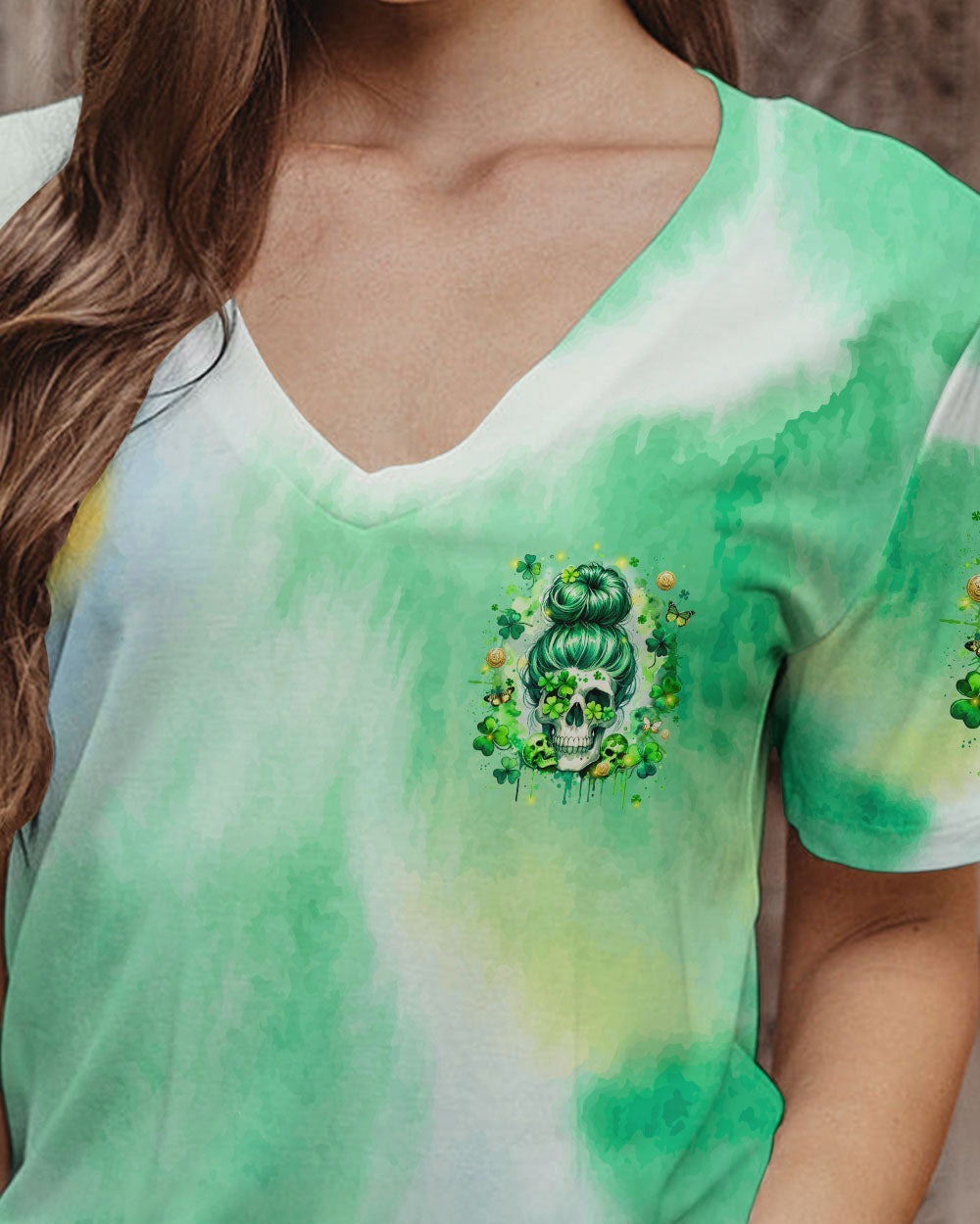 BLISSCORNERS B GIRLS CHUG BEER MESSY BUN SKULL PATRICK'S DAY ALL OVER PRINT