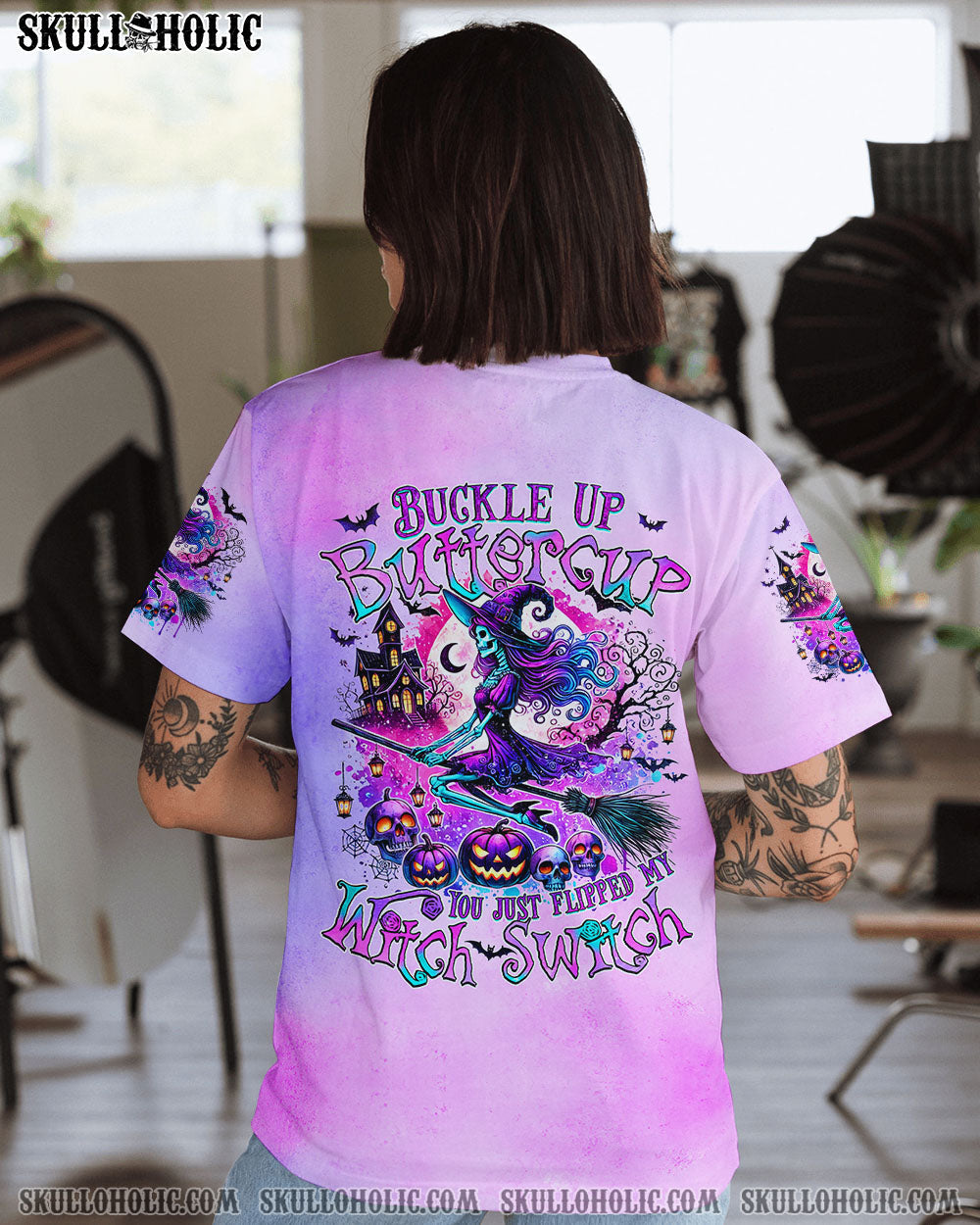 BLISSCORNERS BUCKLE UP BUTTERCUP YOU JUST FLIPPED MY WITCH SWITCH HALLOWEEN ALL OVER PRINT