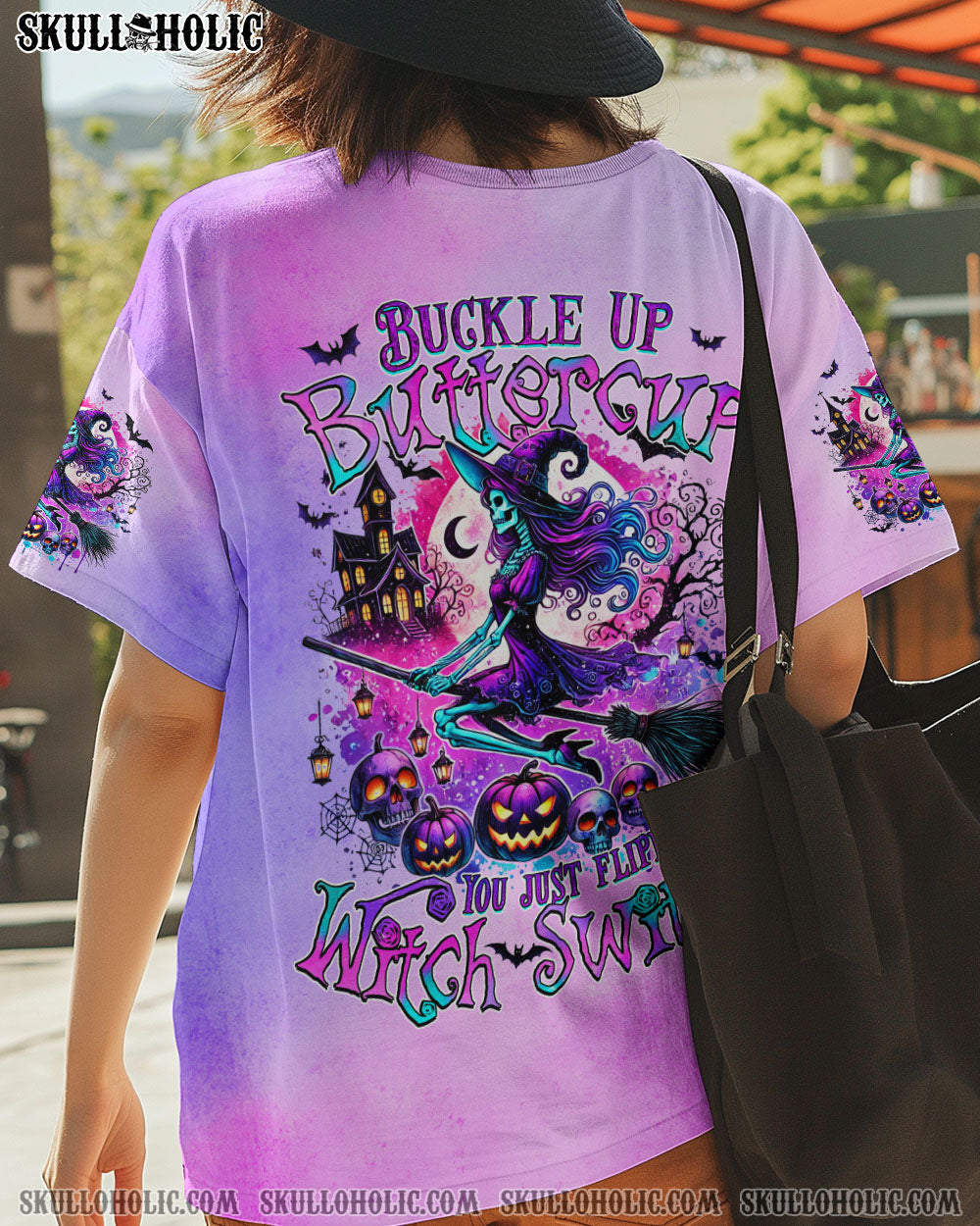 BLISSCORNERS BUCKLE UP BUTTERCUP YOU JUST FLIPPED MY WITCH SWITCH HALLOWEEN ALL OVER PRINT