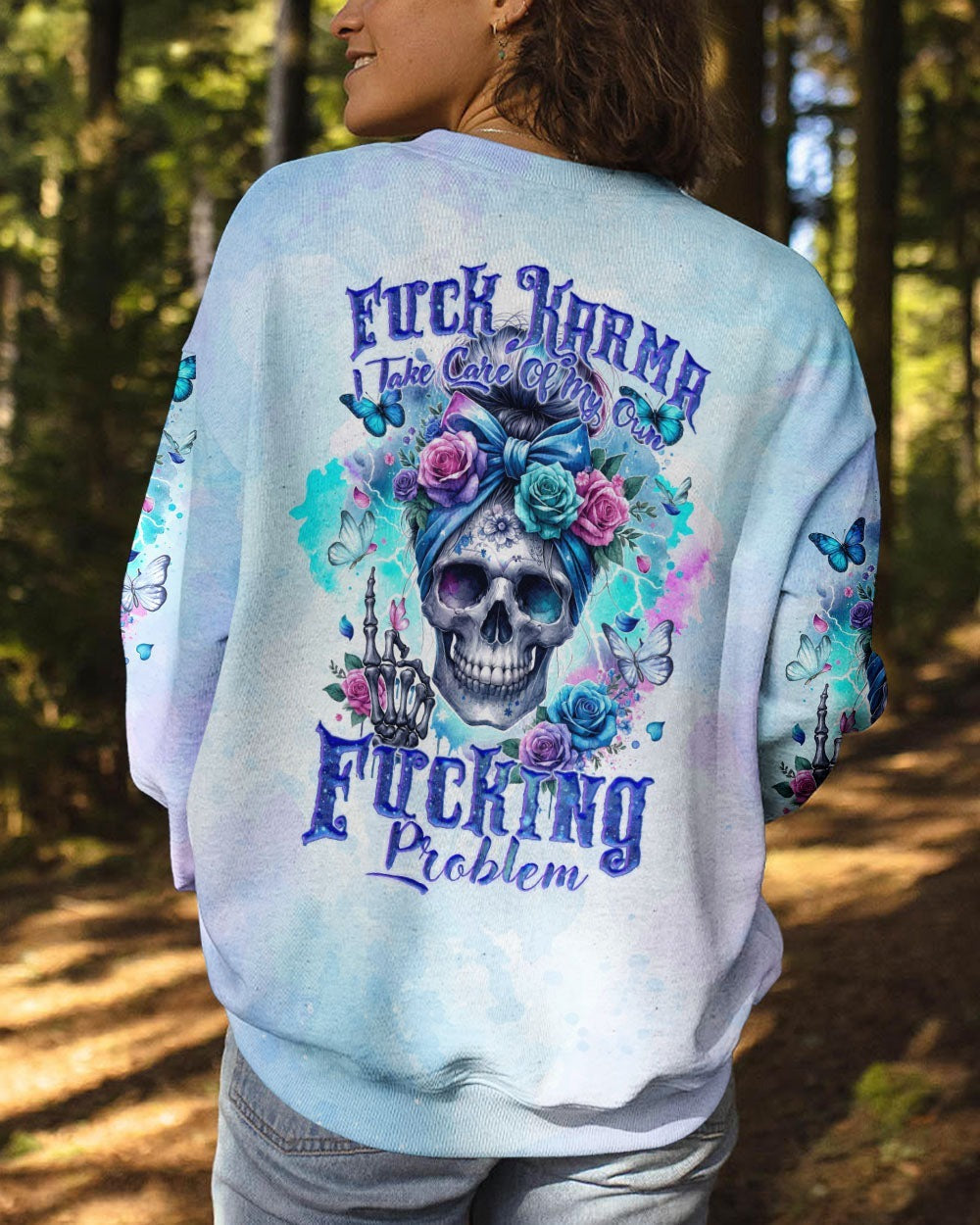 BLISSCORNERS IF I'M TOO QUIET AND SMILING MESSY BUN SKULL ROSE ALL OVER PRINT
