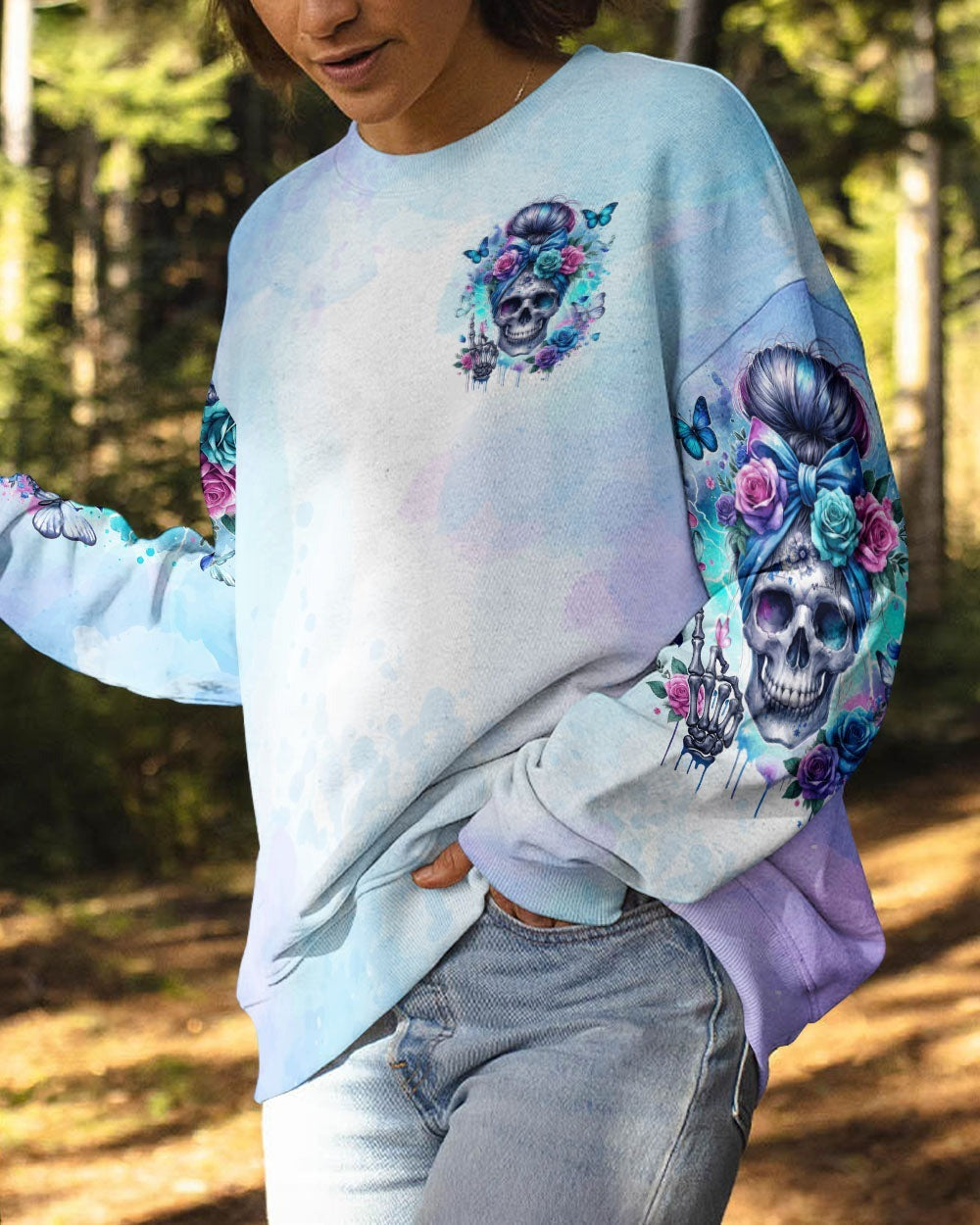BLISSCORNERS IF I'M TOO QUIET AND SMILING MESSY BUN SKULL ROSE ALL OVER PRINT