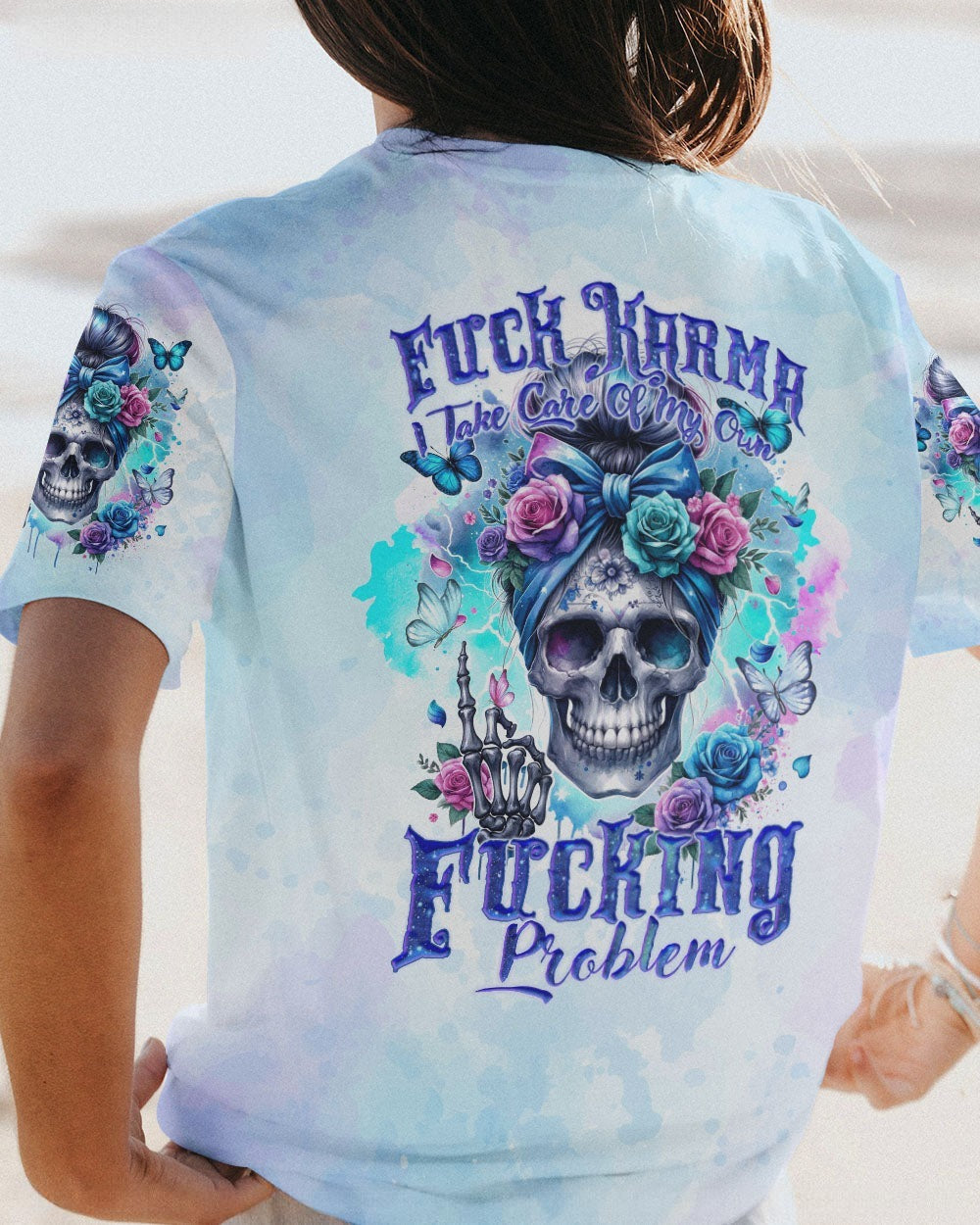 BLISSCORNERS IF I'M TOO QUIET AND SMILING MESSY BUN SKULL ROSE ALL OVER PRINT