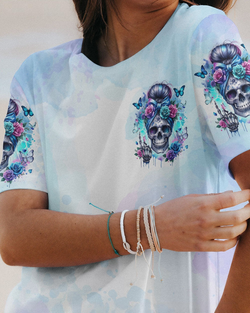 BLISSCORNERS IF I'M TOO QUIET AND SMILING MESSY BUN SKULL ROSE ALL OVER PRINT