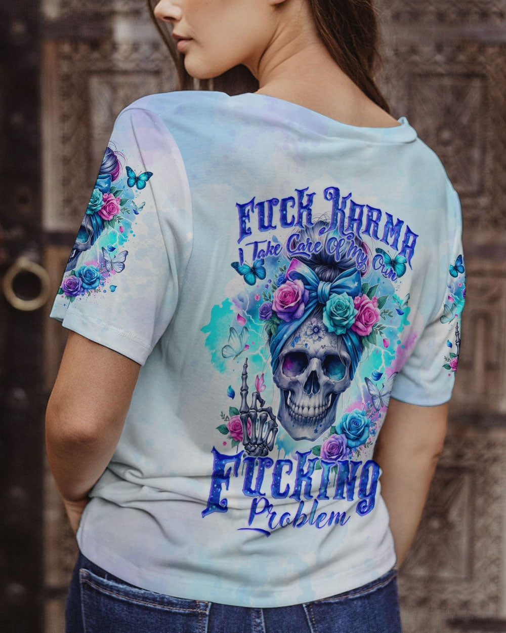 BLISSCORNERS IF I'M TOO QUIET AND SMILING MESSY BUN SKULL ROSE ALL OVER PRINT