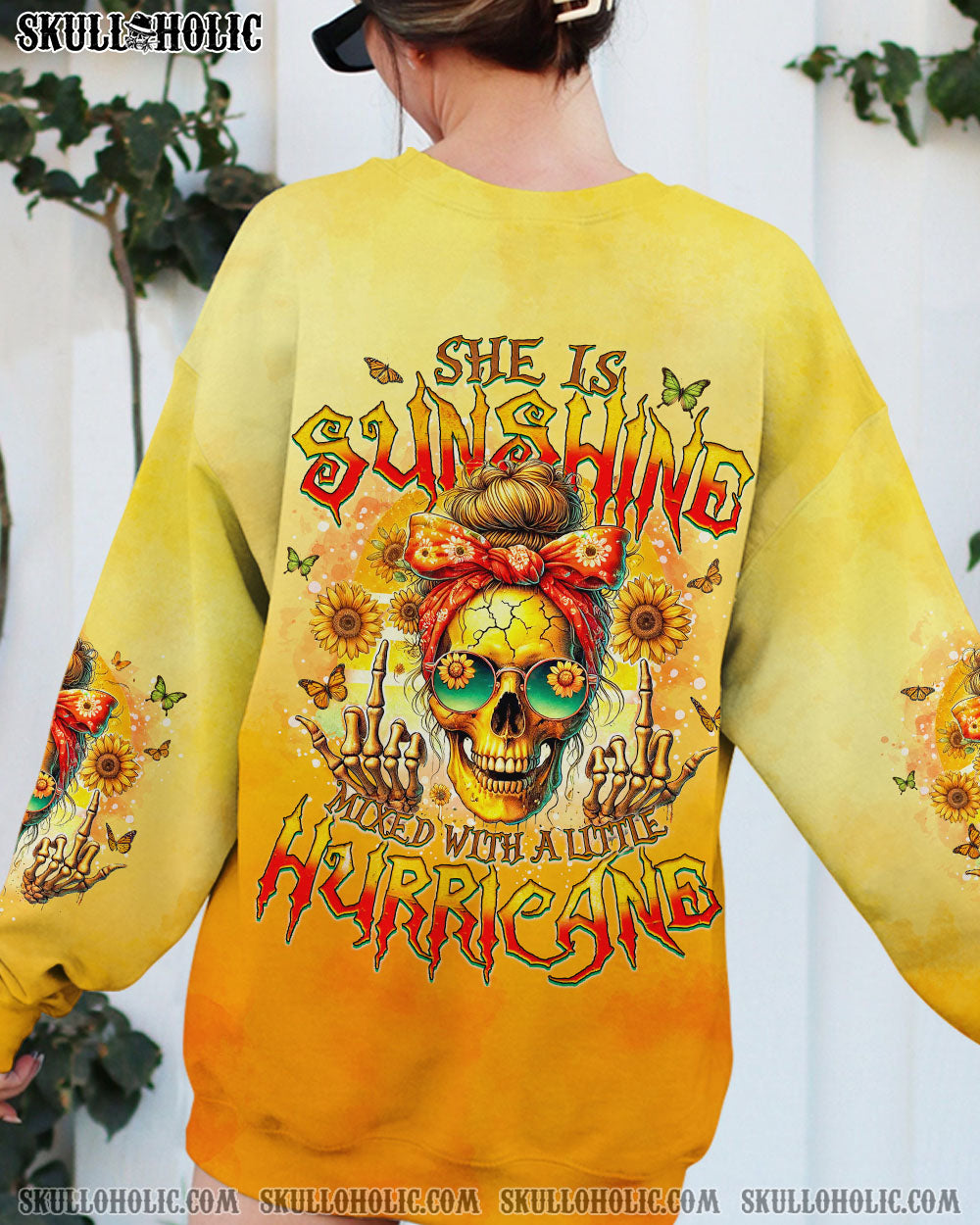 BLISSCORNERS THE GOOD GIRL IN ME MESSY BUN SKULL ALL OVER PRINT
