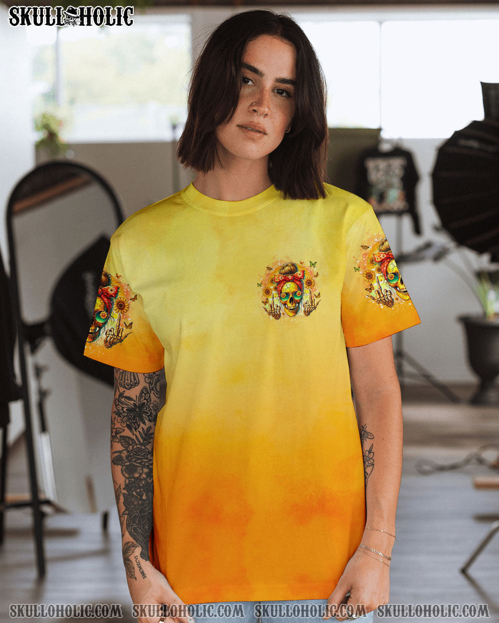 BLISSCORNERS THE GOOD GIRL IN ME MESSY BUN SKULL ALL OVER PRINT