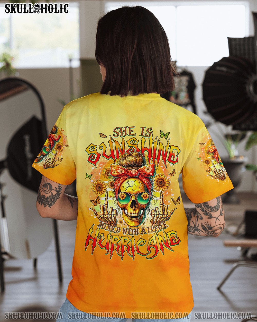BLISSCORNERS THE GOOD GIRL IN ME MESSY BUN SKULL ALL OVER PRINT