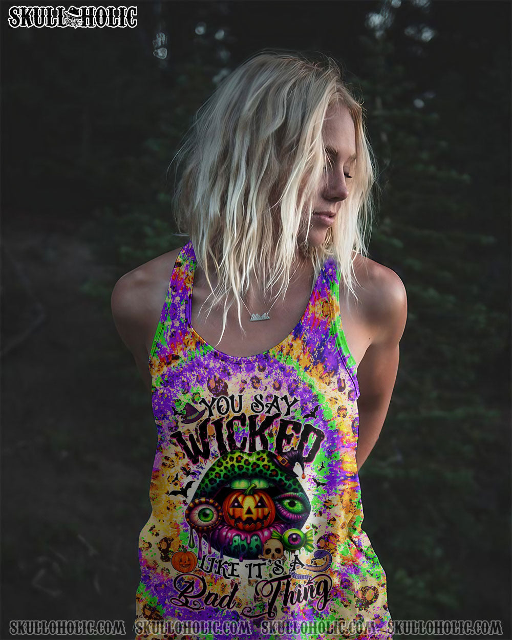BLISSCORNERS YOU SAY WICKED HALLOWEEN LIP TIE DYE ALL OVER PRINT