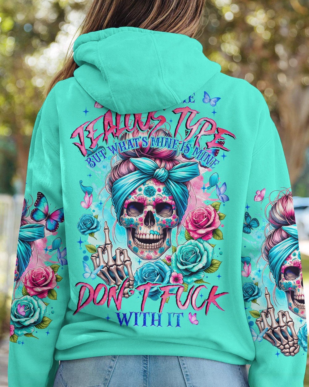 BLISSCORNERS THE GOOD GIRL IN ME MESSY BUN SKULL ALL OVER PRINT