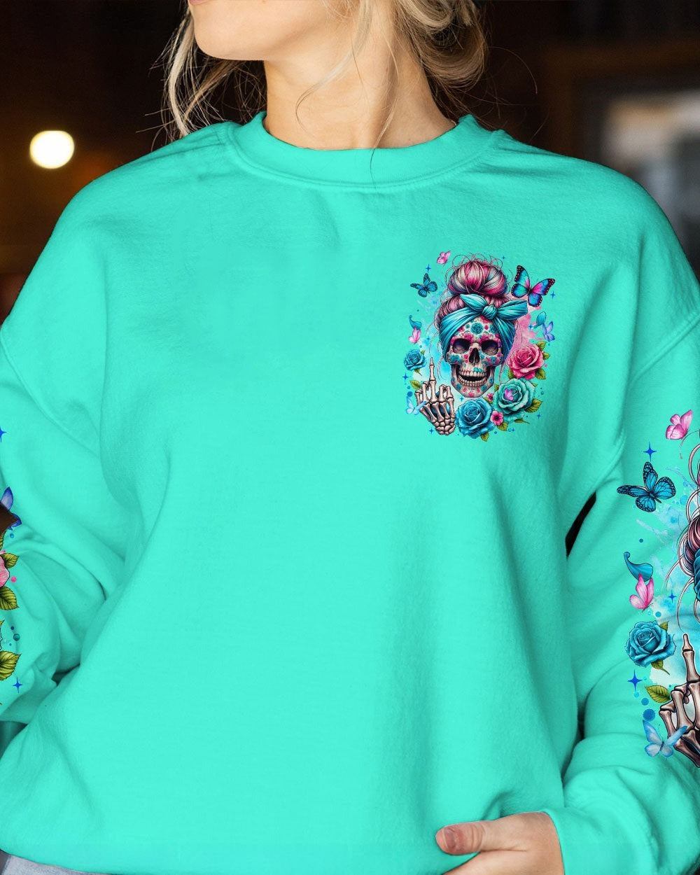BLISSCORNERS THE GOOD GIRL IN ME MESSY BUN SKULL ALL OVER PRINT